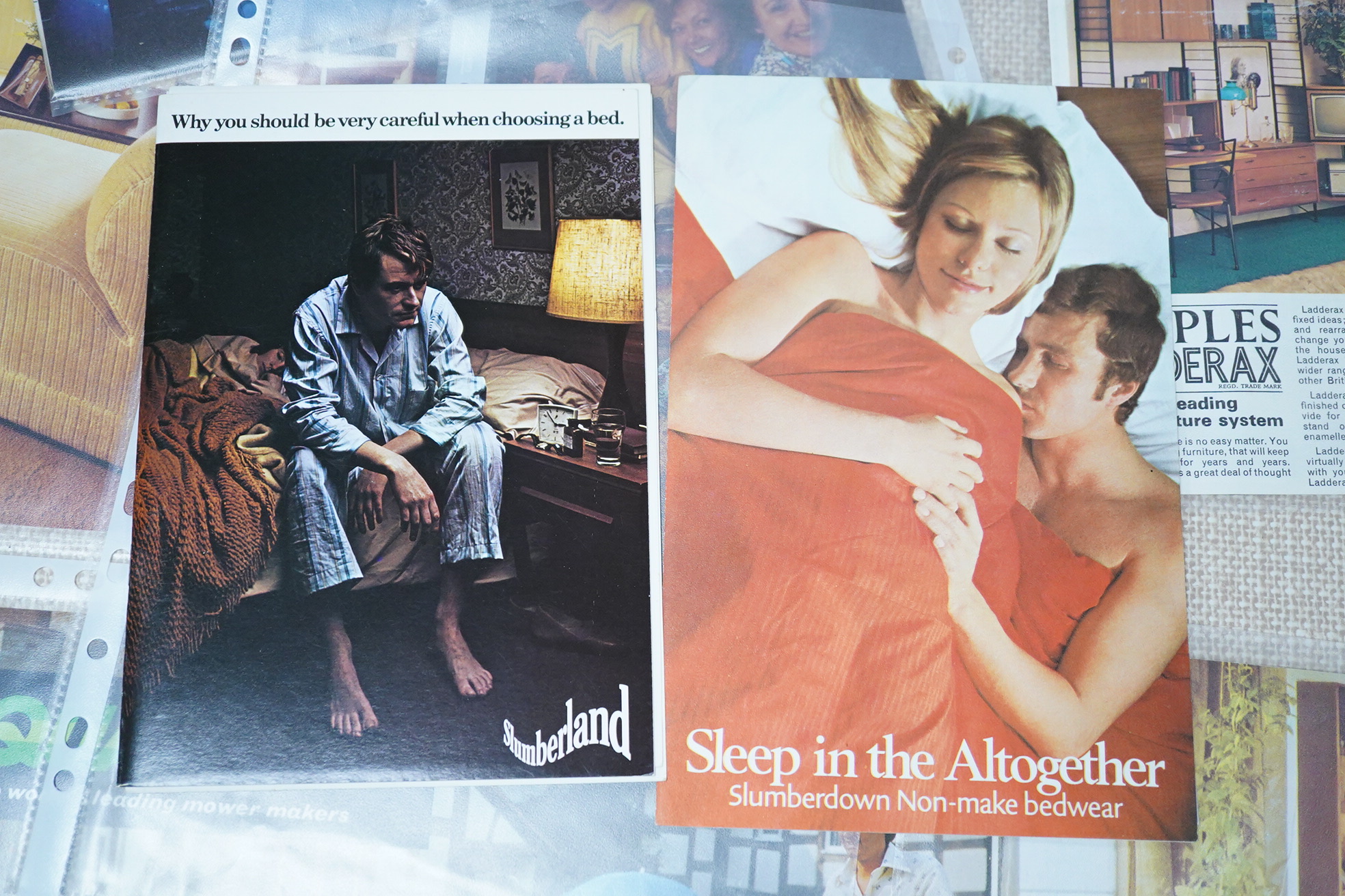 A collection of 1970s advertising booklets for G Plan, Ladderax, Qualcast, Pyrex, etc.